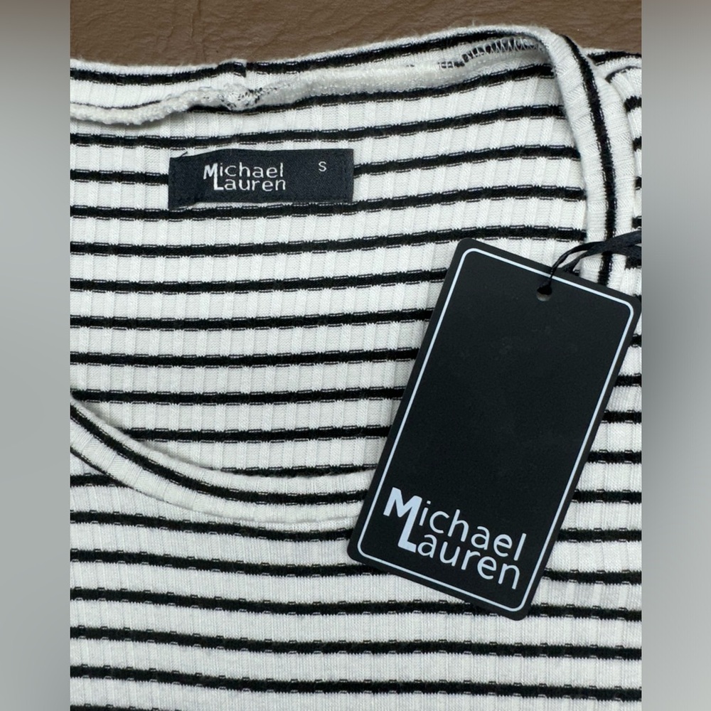Michael Lauren Revolve Eden White/Black Striped Short Sleeve Soft Knit Dress - Picture 5 of 6